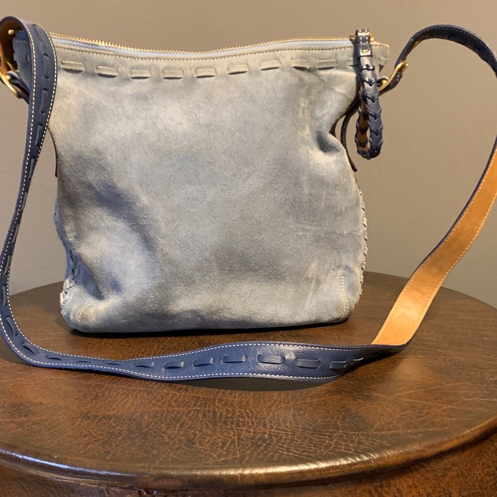 COACH Vintage Suede & leather Crossbody Bag in Slate Blue #9112